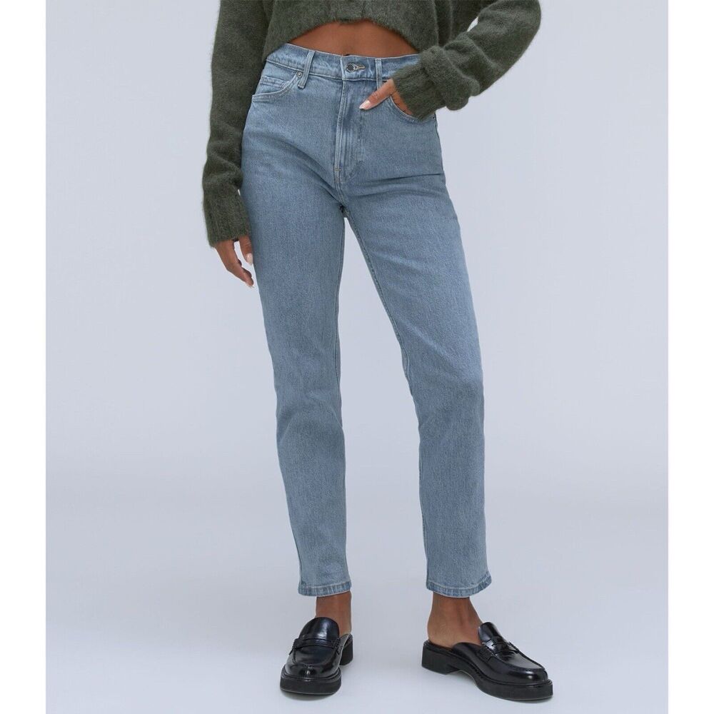 Everlane Cheeky Jeans ORIGINAL Straight Leg Womens 30 High Rise Stone Wash Crop